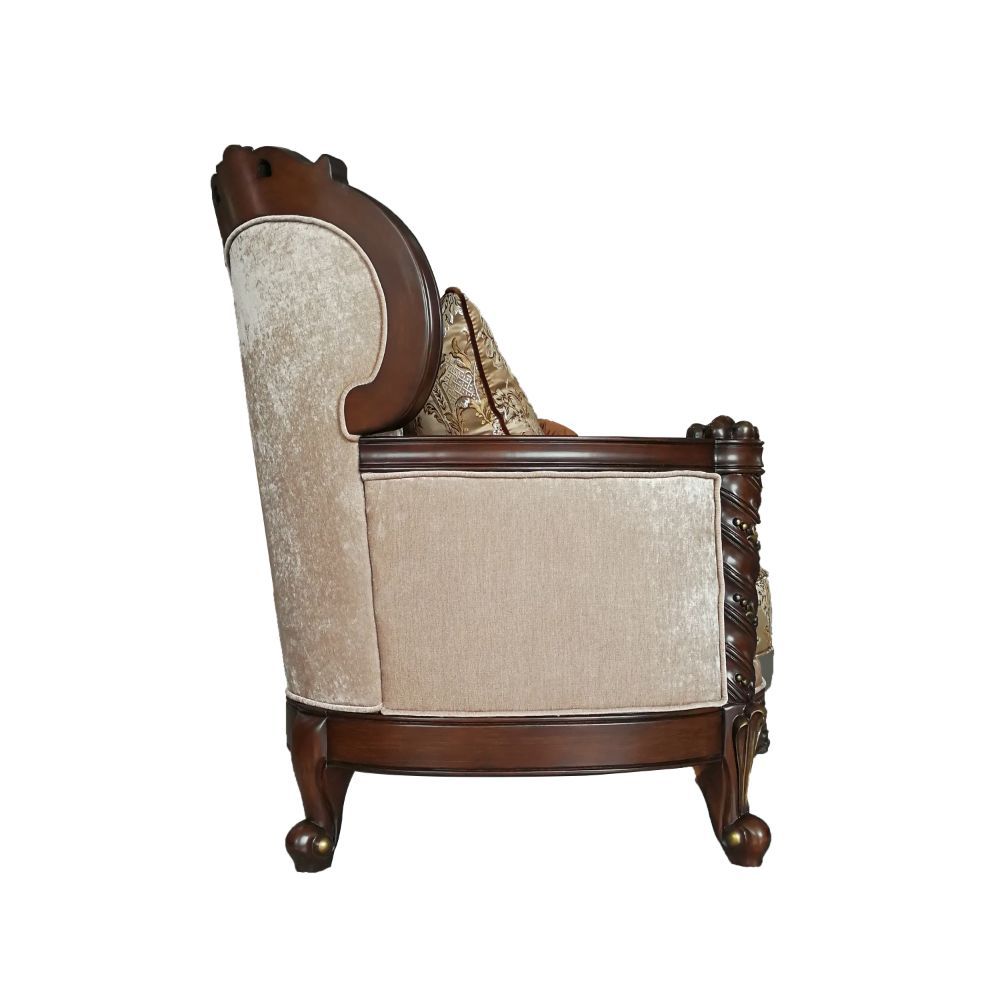 Devayne - Loveseat With 4 Pillows (Same Lv01583) - Pattern Fabric & Dark Walnut