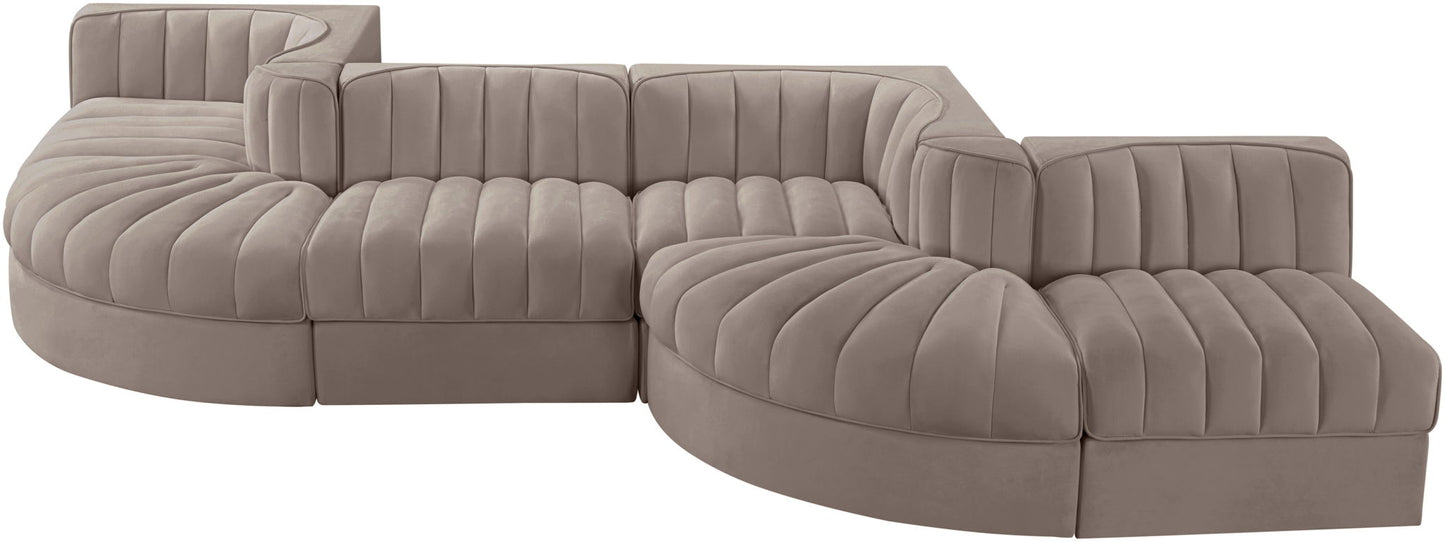 Rummi - Rounded Velvet Performance Fabric Upholstered 6 Piece Modular Sectional