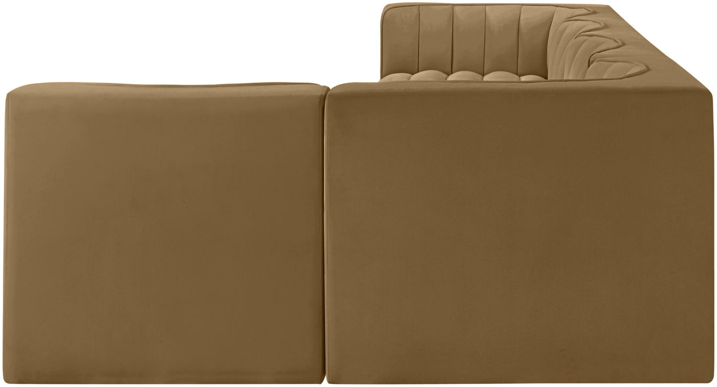 Rummi - Velvet Performance Fabric Upholstered 5 Piece Modular Sectional, L-Shaped (Right)