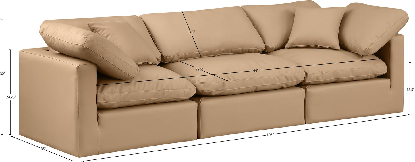 Indulge - Faux Leather 3 Piece Modular Sofa - Tan
