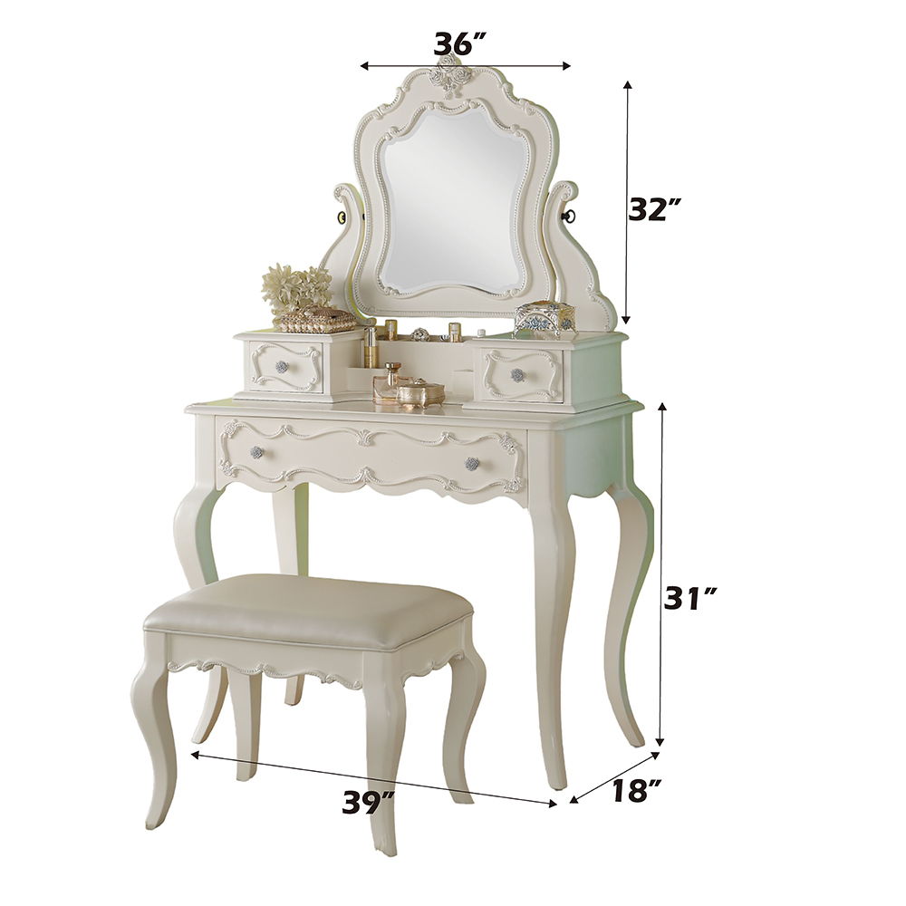 Edalene - Vanity Desk With Mirror - Pearl White
