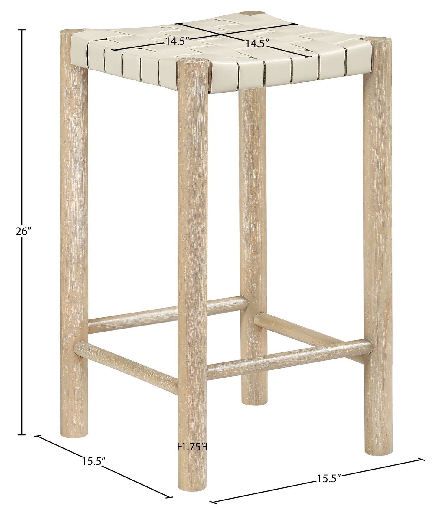Entwine - Vegan Leather Upholstered Backless Counter Stool - Painted Natural