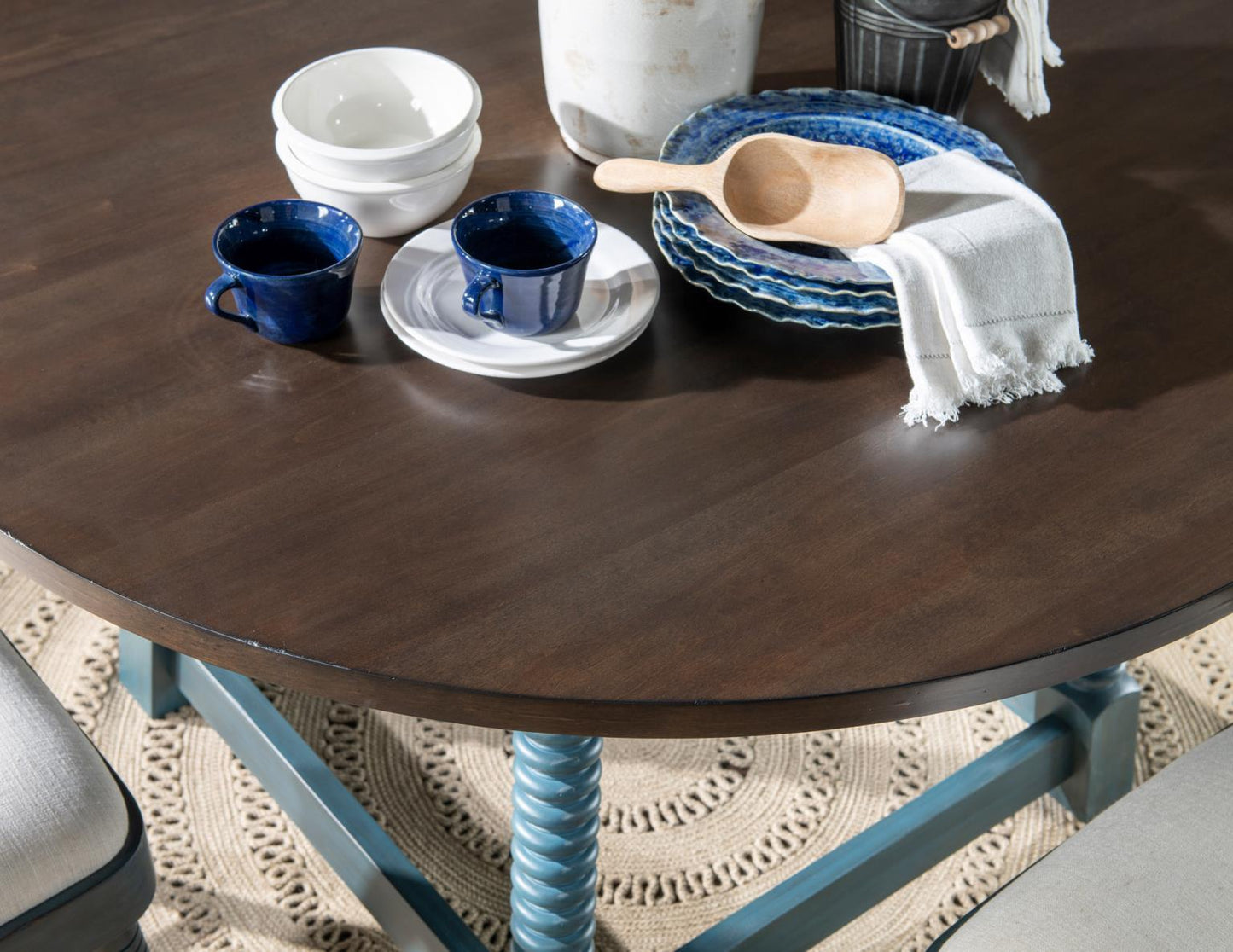 Lake House - Round Pedestal Table - Sea Glass And Dried Tobacco