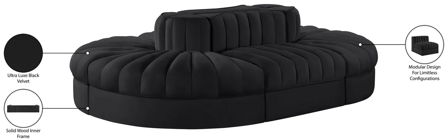 Rummi - Oval Velvet Performance Fabric Upholstered 6 Piece Modular Sectional