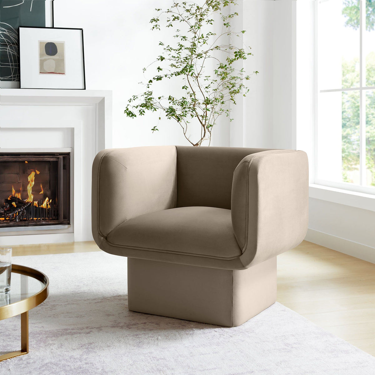 Tate Performance Velvet Accent Chair - Taupe