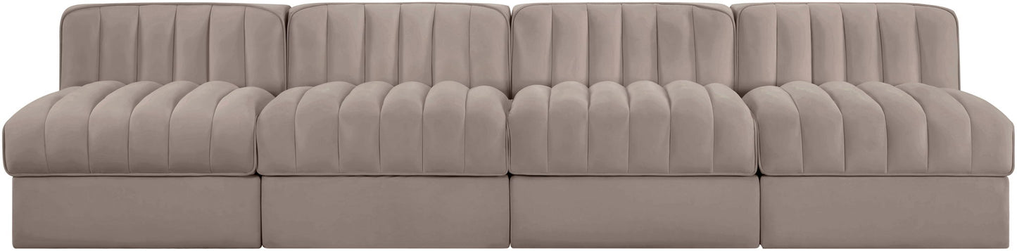 Rummi - Armless Velvet Performance Fabric Upholstered 4 Piece Modular Sofa