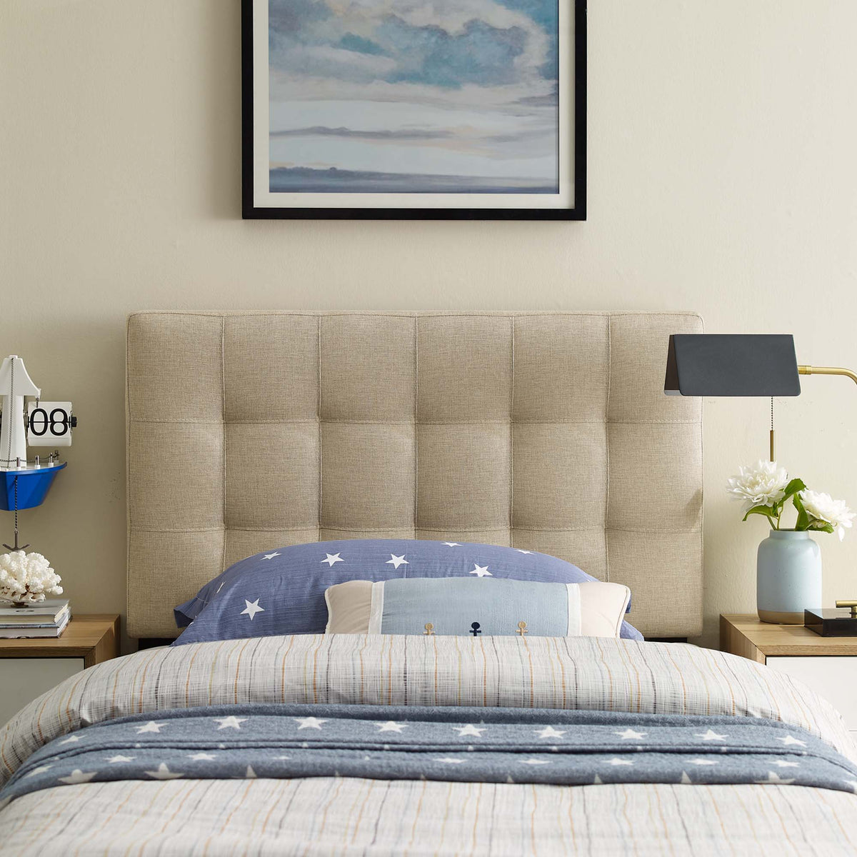 Lily Upholstered Fabric Headboard - Twin, Beige