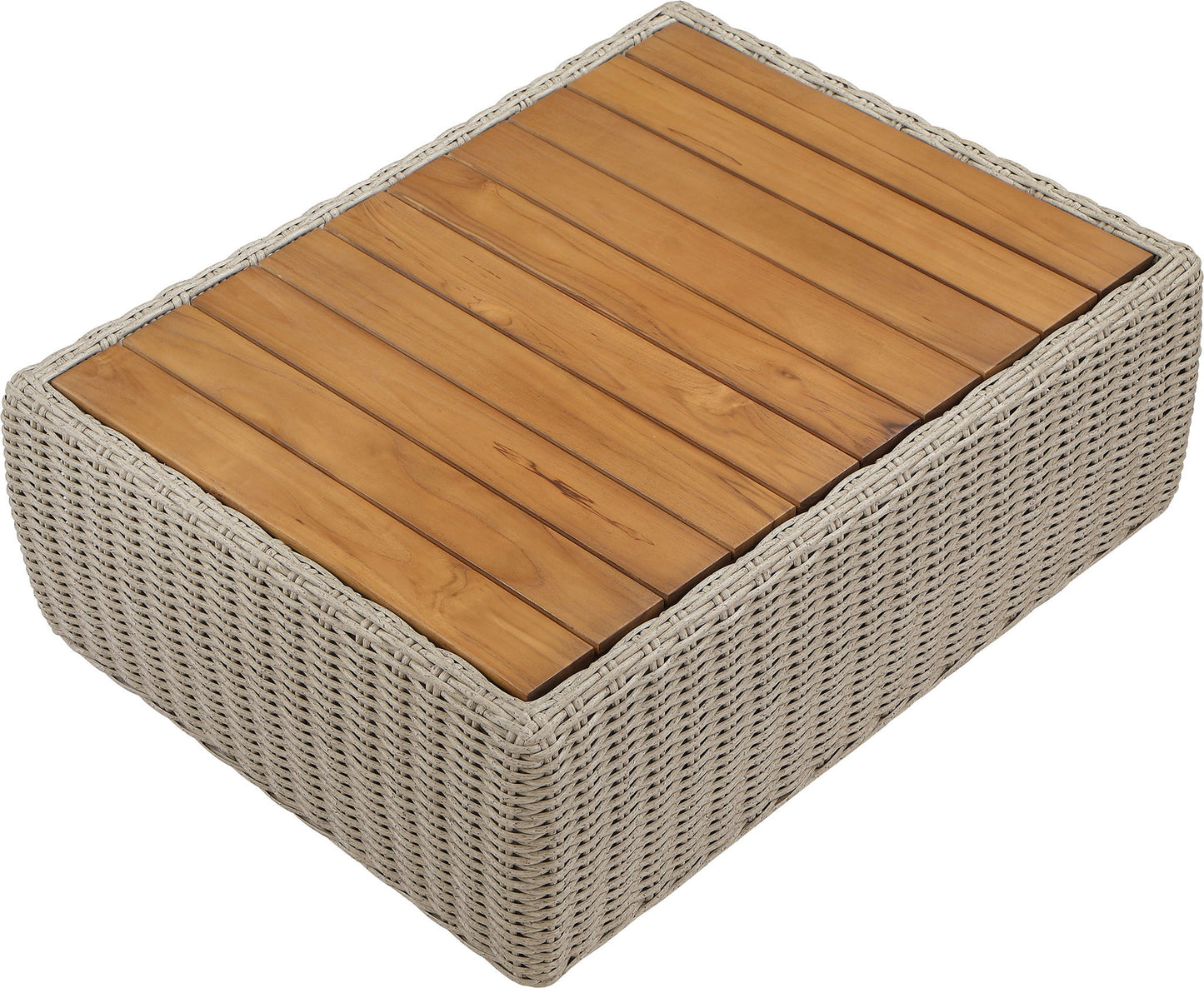 Seacrest - Teak Wood And Wicker Outdoor Patio Coffee Table