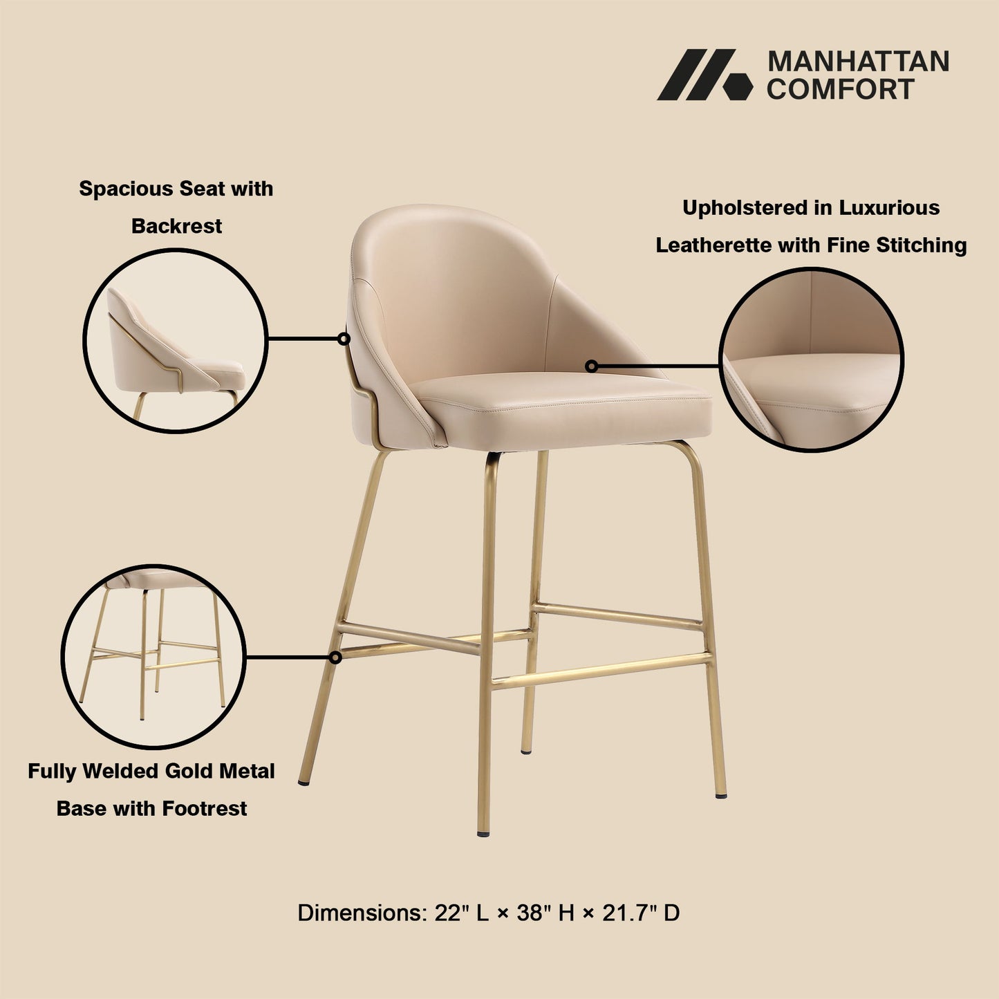 Manhattan Gracie - Counter Stool With Gold Base