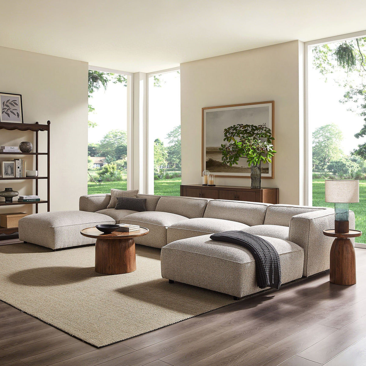 Auren 6 Piece Lattice Boucle Upholstered Modular Sectional - Fog