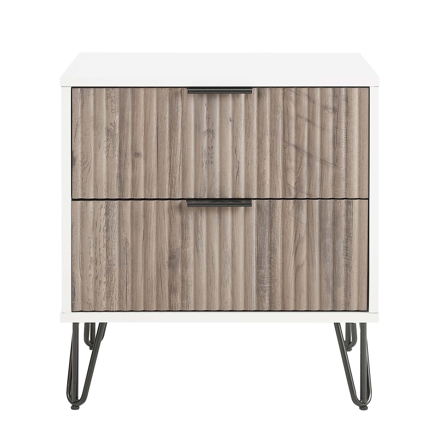 Manhattan Dumbo - Fluted 2-Drawer Nightstand With White Frame