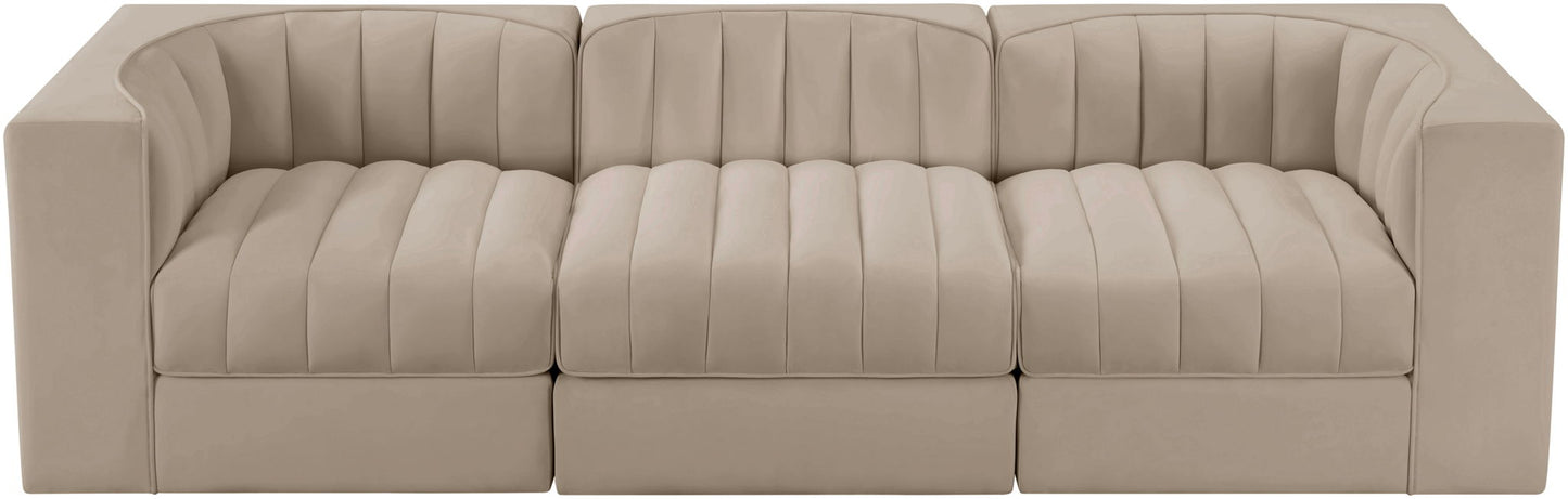 Rummi - Velvet Performance Fabric Upholstered 3 Piece Modular Sofa