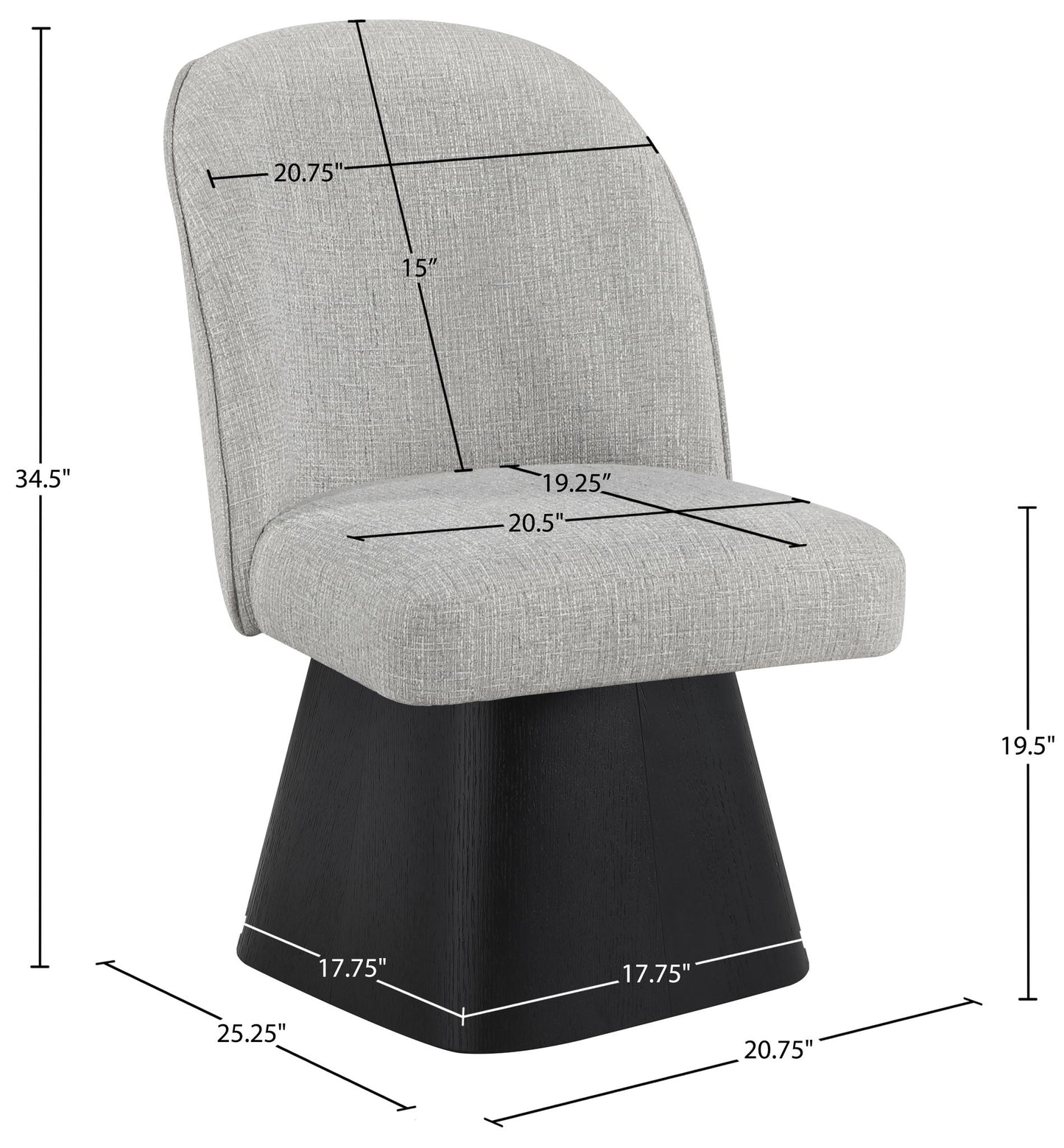 Marlowe - Linen Textured Fabric Upholstered Swivel Dining Side Chair - Stained Black