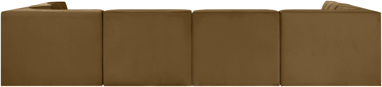 Rummi - Armless Velvet Performance Fabric Upholstered 6 Piece Modular Sectional