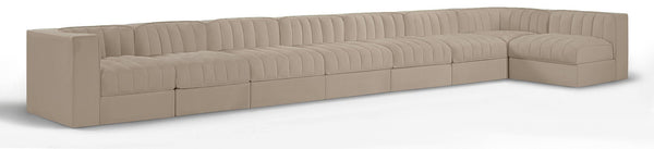 Rummi - Velvet Performance Fabric Upholstered 8 Piece Modular Sectional, L-Shaped (Right)