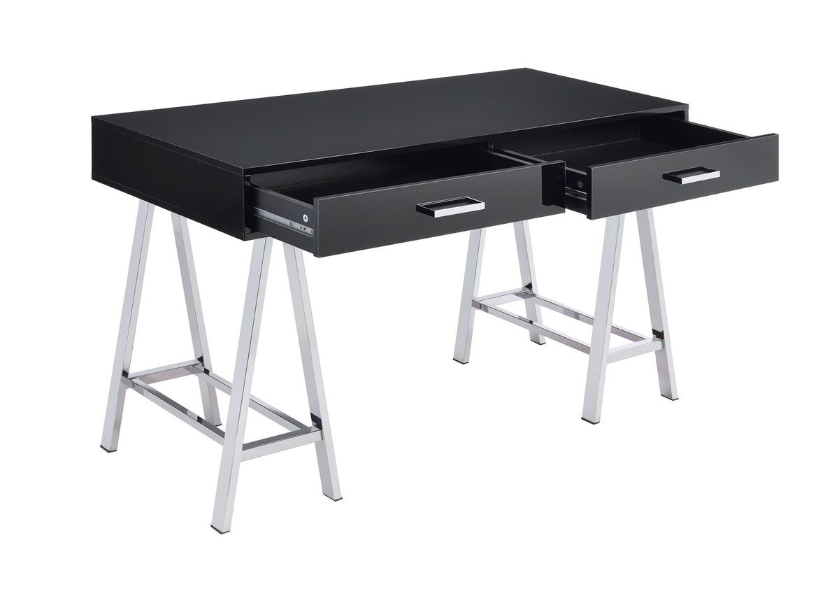 Coleen - Writing Desk - Black High Gloss & Chrome