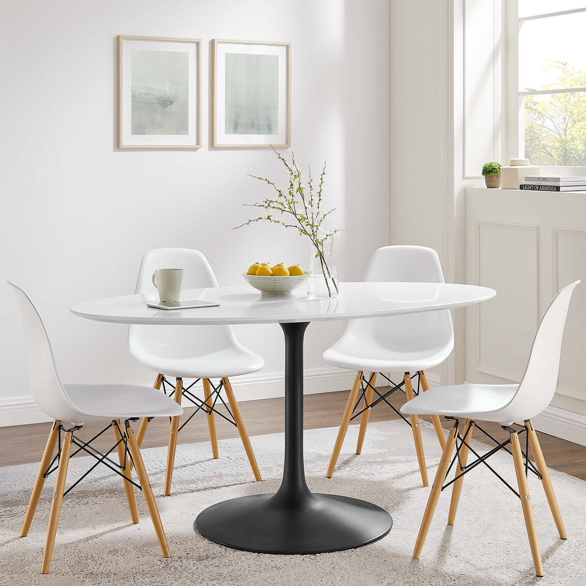 Lippa Oval Wood Dining Table - 60", Black White