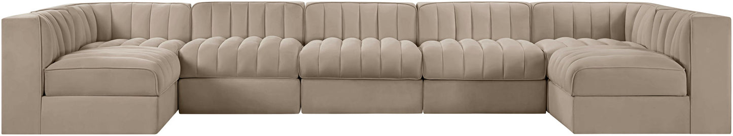 Rummi - Velvet Performance Fabric Upholstered 7 Piece Modular Sectional (With 2 Corner Chairs)