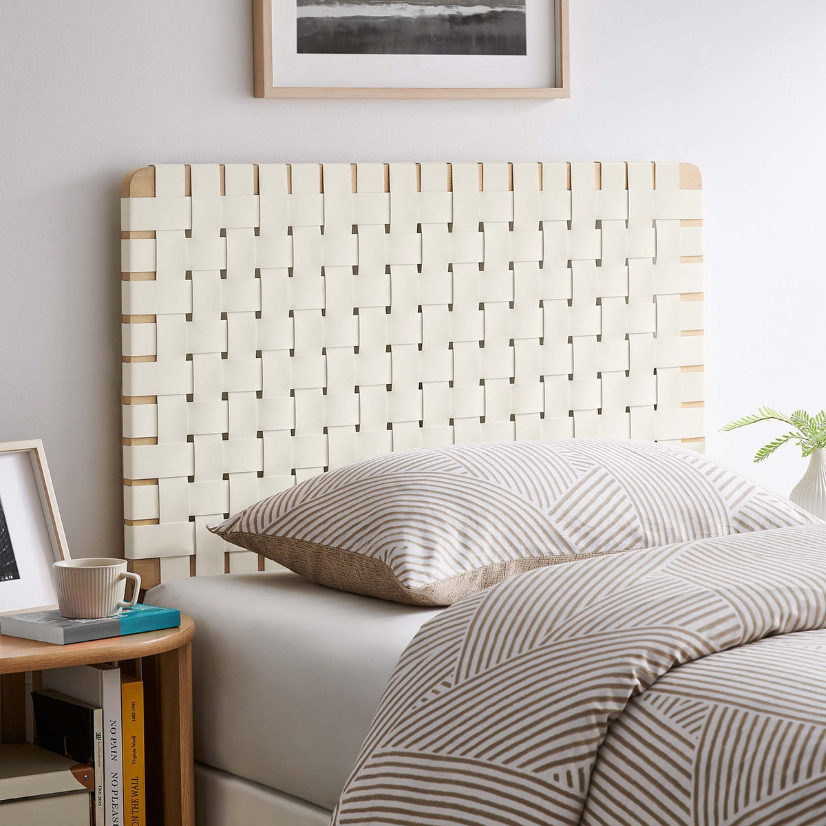 Sparta Weave Vegan Leather Headboard - Twin, Natural Beige