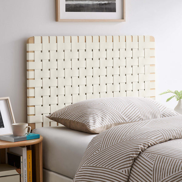 Sparta Weave Vegan Leather Headboard - Twin, Natural Beige