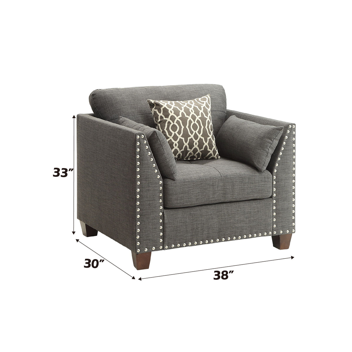Laurissa - Chair With 3 Pillows - Light Charcoal Linen