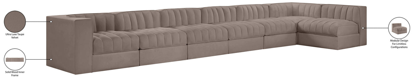 Rummi - Velvet Performance Fabric Upholstered 7 Piece Modular Sectional, L-Shaped (Right)