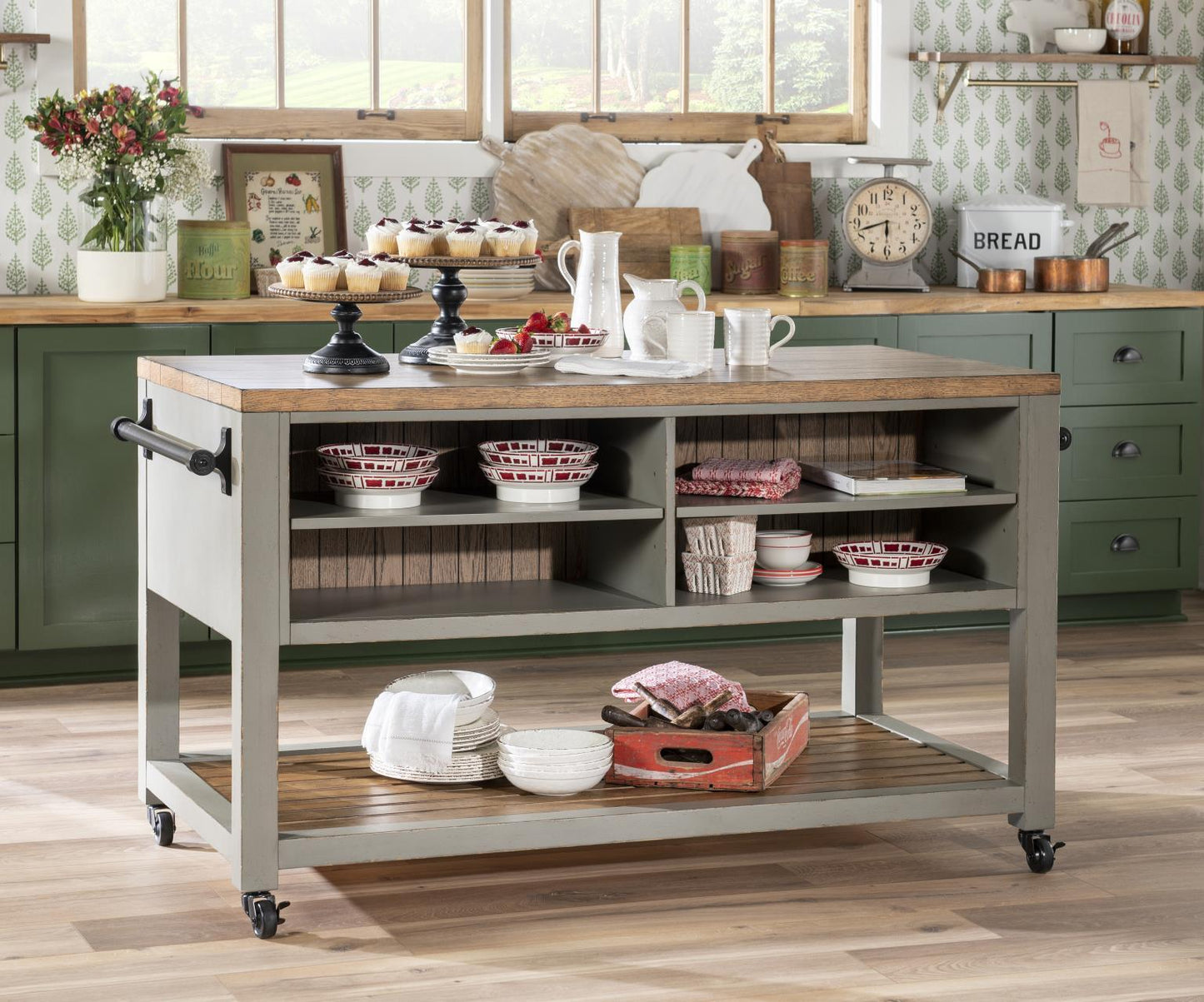 Vintage Market - Kitchen Island 6 Drawer With Casters