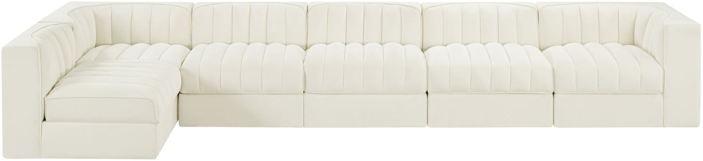 Rummi - Velvet Performance Fabric Upholstered 6 Piece Modular Sectional, L-Shaped (Right)