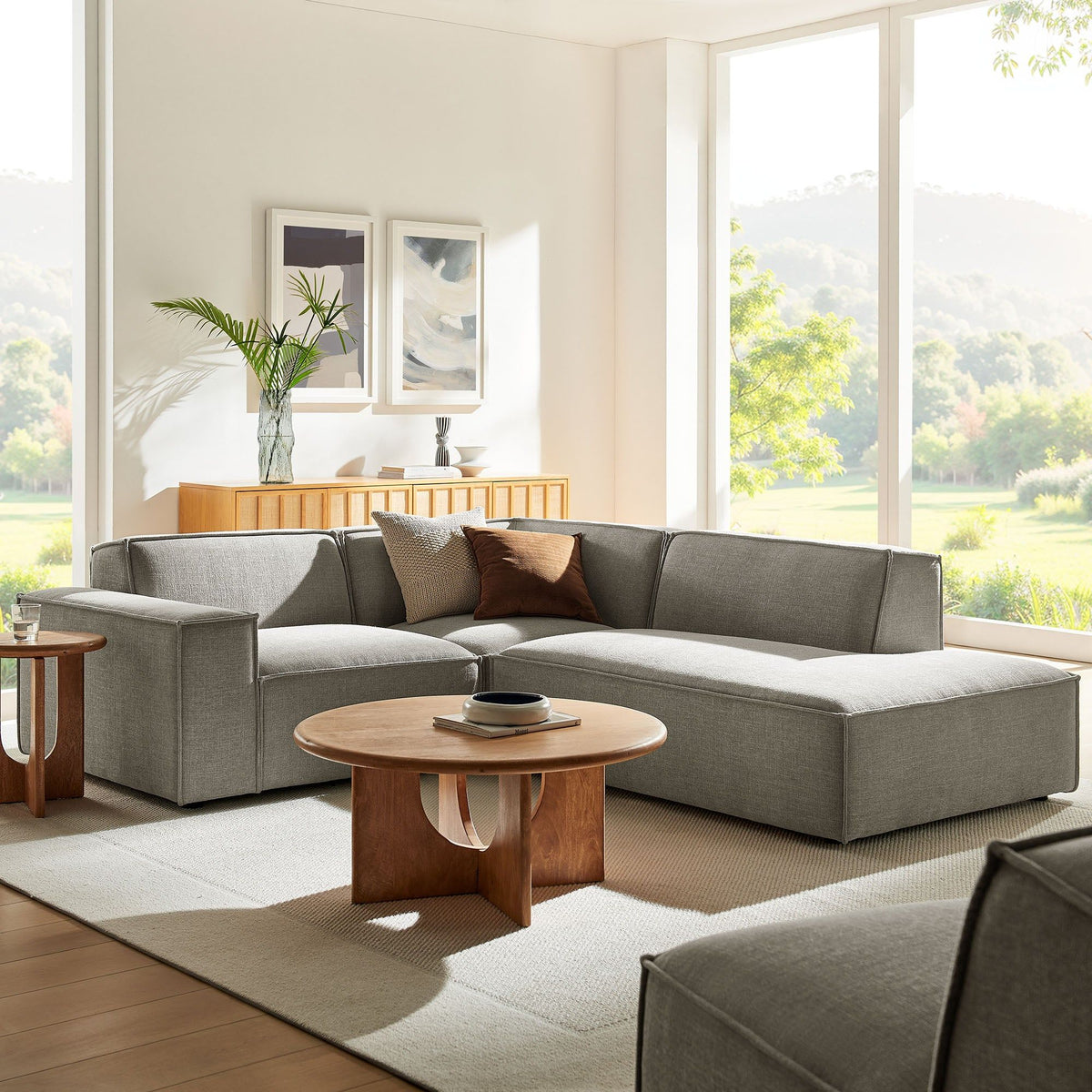 Restore 3-Piece Performance Fabric Upholstered Modular L-Shaped Sectional Sofa - Pewter
