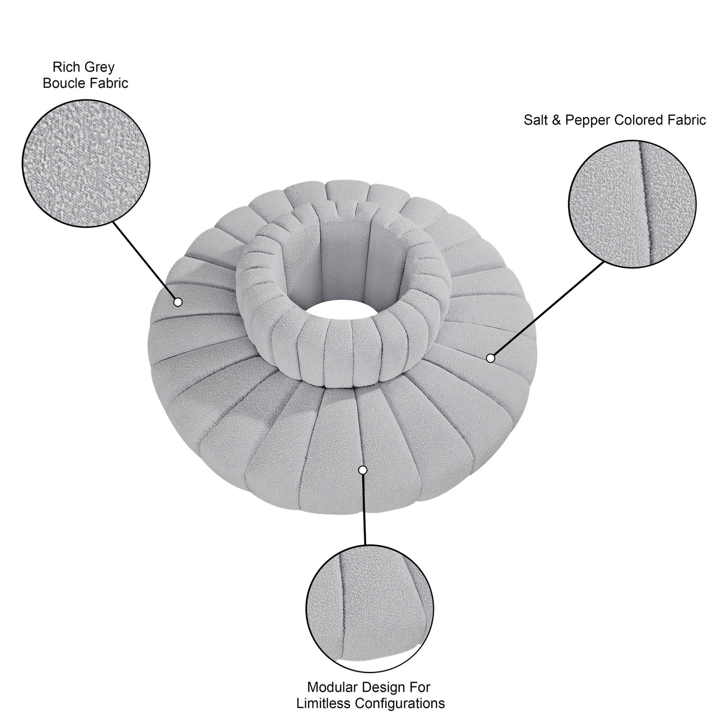 Arc - Boucle Fabric 8 Piece Round Modular Sofa