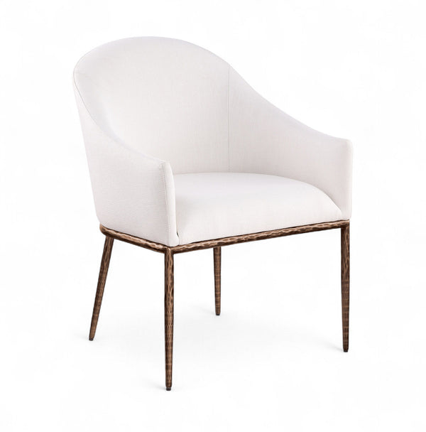 Ferro - Linen Textured Performance Fabric Upholstered Dining Arm Chair - Cream / Brushed Bronze