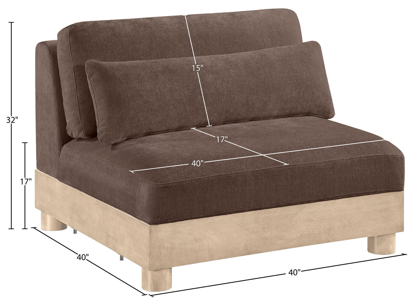 Turin - Chenille Fabric Upholstered Modular Armless Chair - Natural Base