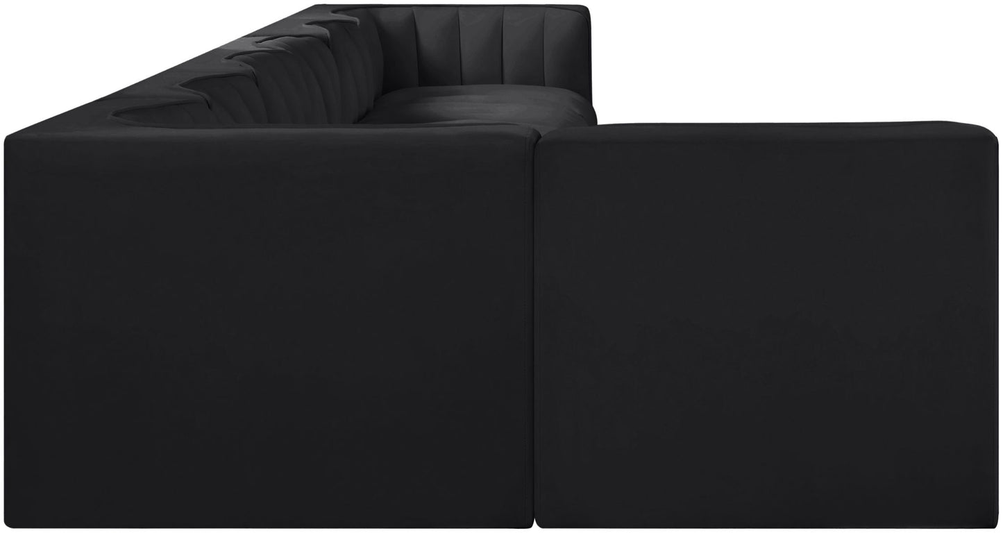 Rummi - Velvet Performance Fabric Upholstered 7 Piece Modular Sectional, L-Shaped (Right)