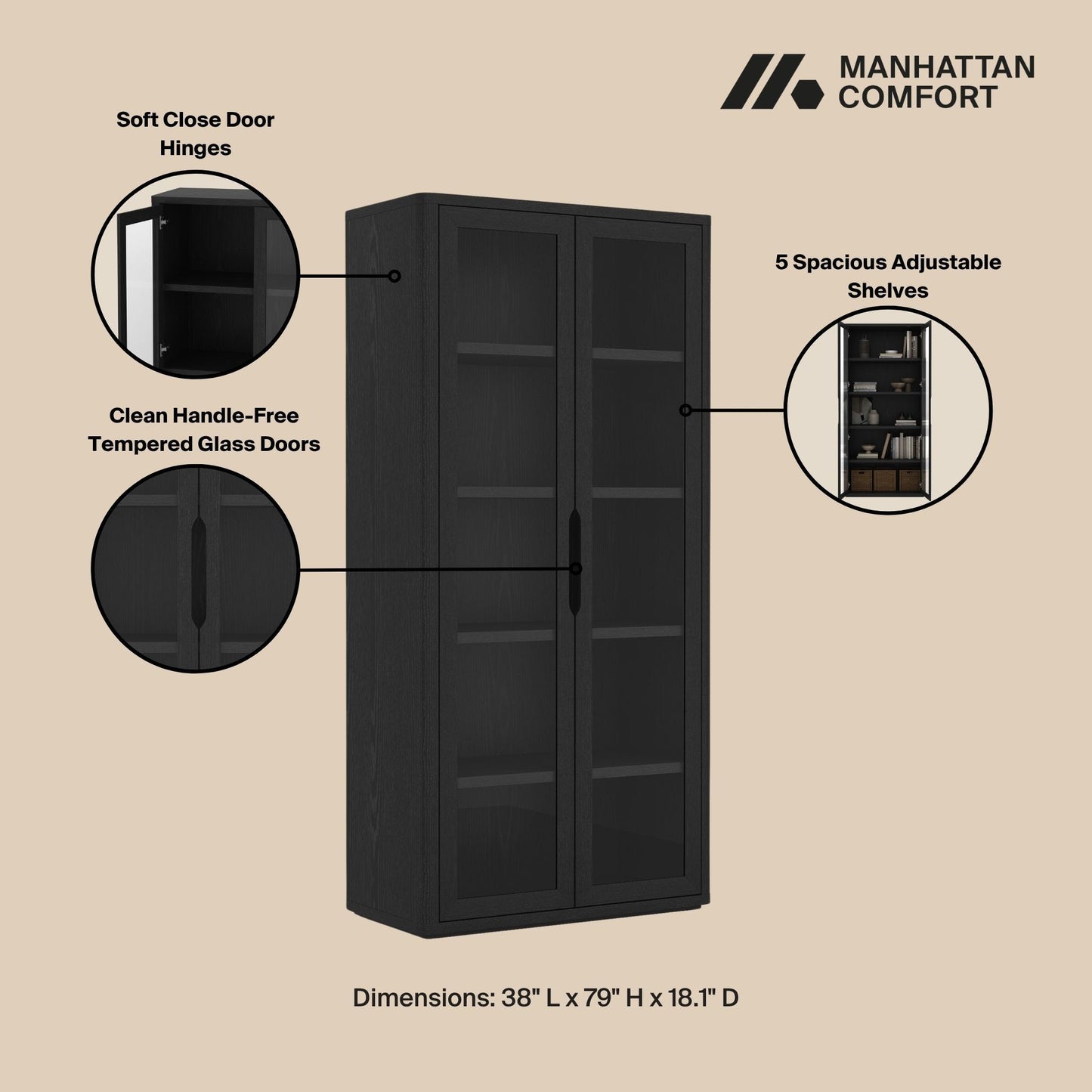 Manhattan Rivington - Bookcase Cabinet With Glass Doors