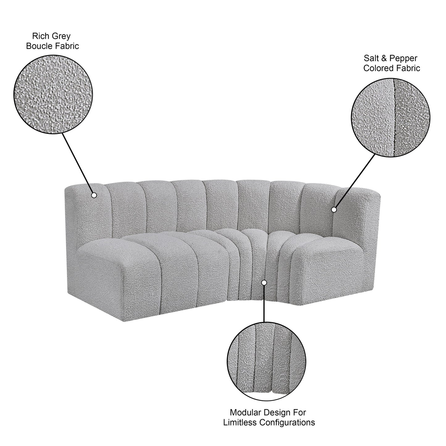 Arc - Boucle Fabric 3 Piece Sofa