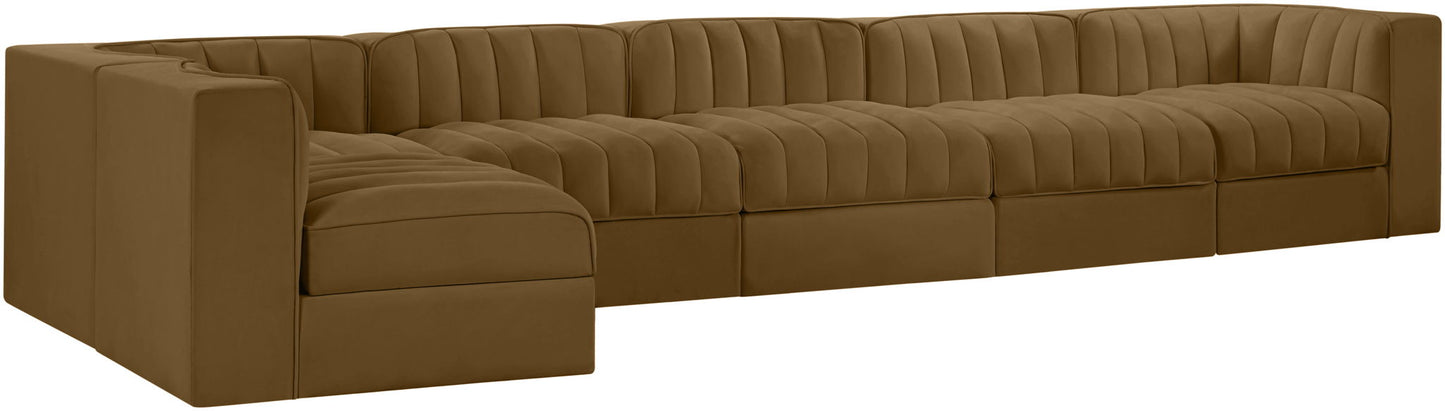 Rummi - Velvet Performance Fabric Upholstered 6 Piece Modular Sectional, L-Shaped (Right)