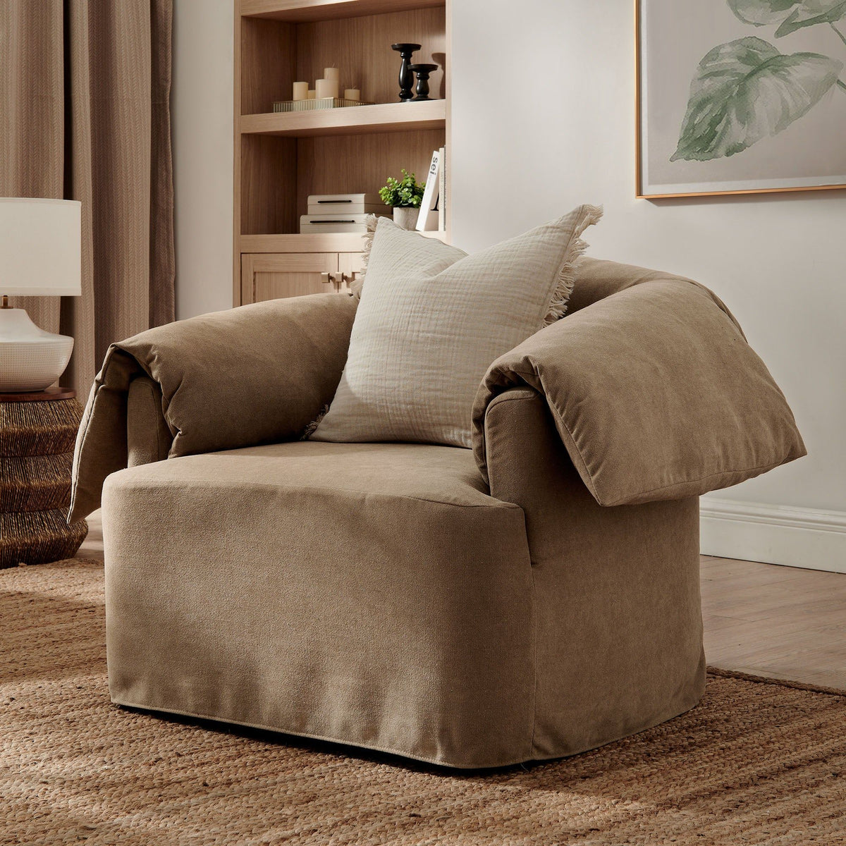 Lark Slipcovered Fabric Oversized Armchair - Almond