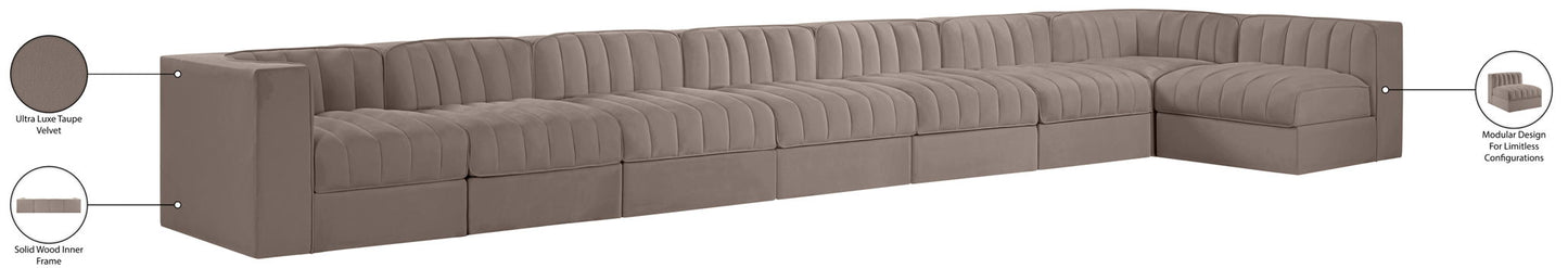 Rummi - Velvet Performance Fabric Upholstered 8 Piece Modular Sectional, L-Shaped (Right)