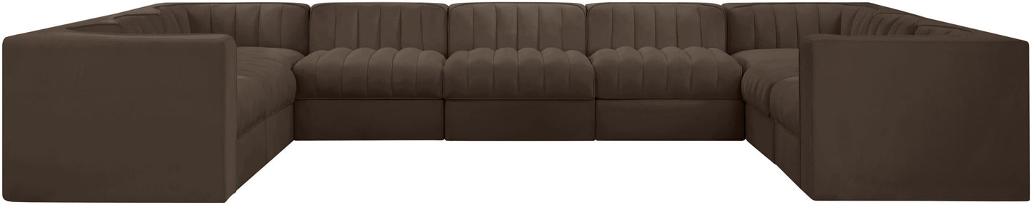 Rummi - Velvet Performance Fabric Upholstered 9 Piece Modular Sectional