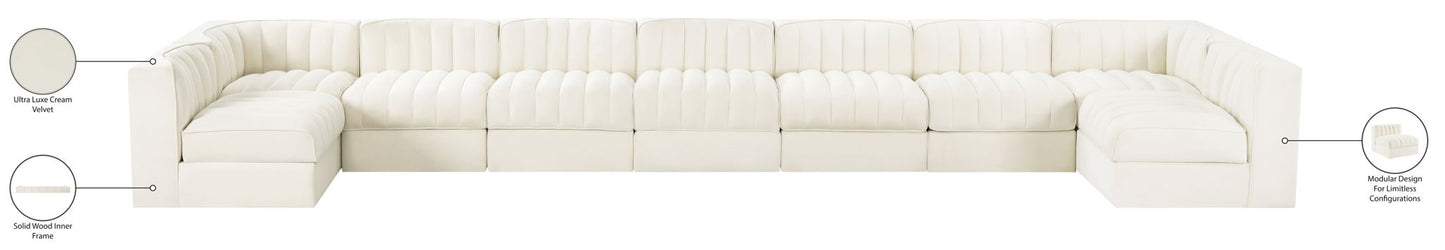 Rummi - Armless Velvet Performance Fabric Upholstered 9 Piece Modular Sectional