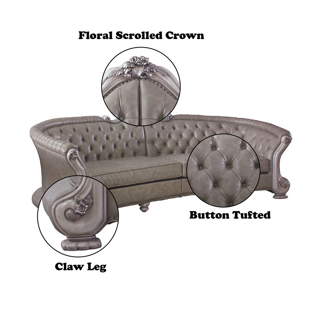 Dresden - 43" Sofa With 5 Pillows - Synthetic Leather & Vintage Bone White