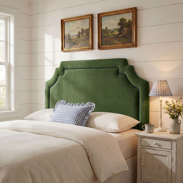 Magnolia Stain-Resistant Performance Velvet Headboard - Queen, Moss Green Dark Green