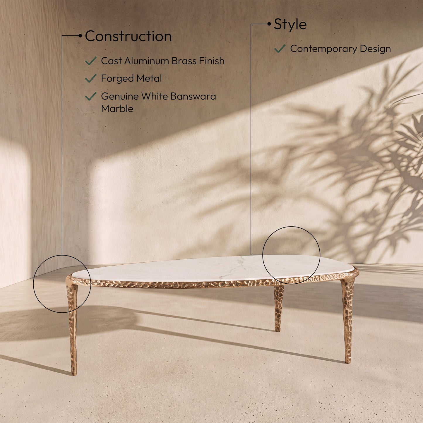 Gild - Aluminum Base And Genuine Marble Top Table