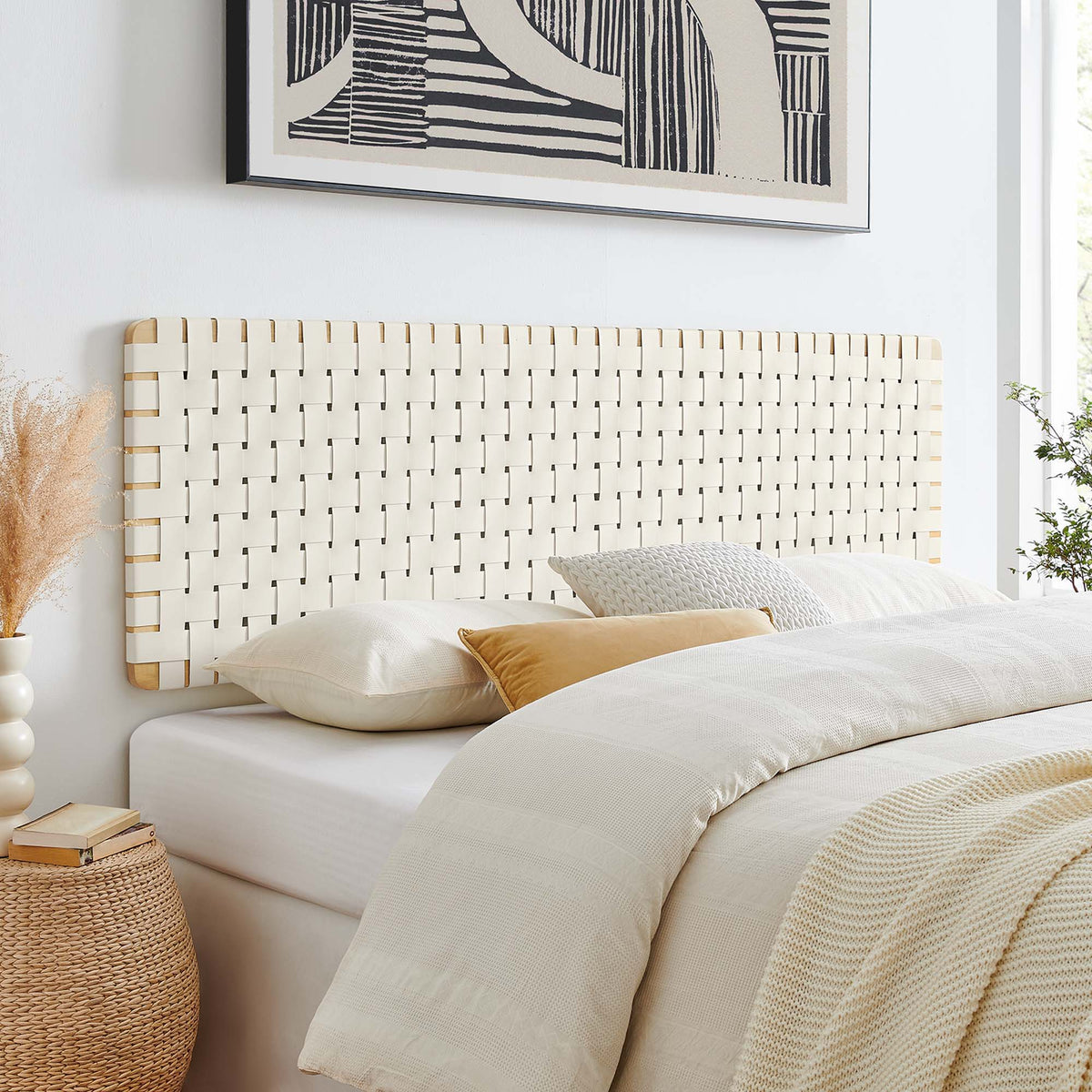 Sparta Weave Wall-Mount Vegan Leather Headboard - King, Natural Beige