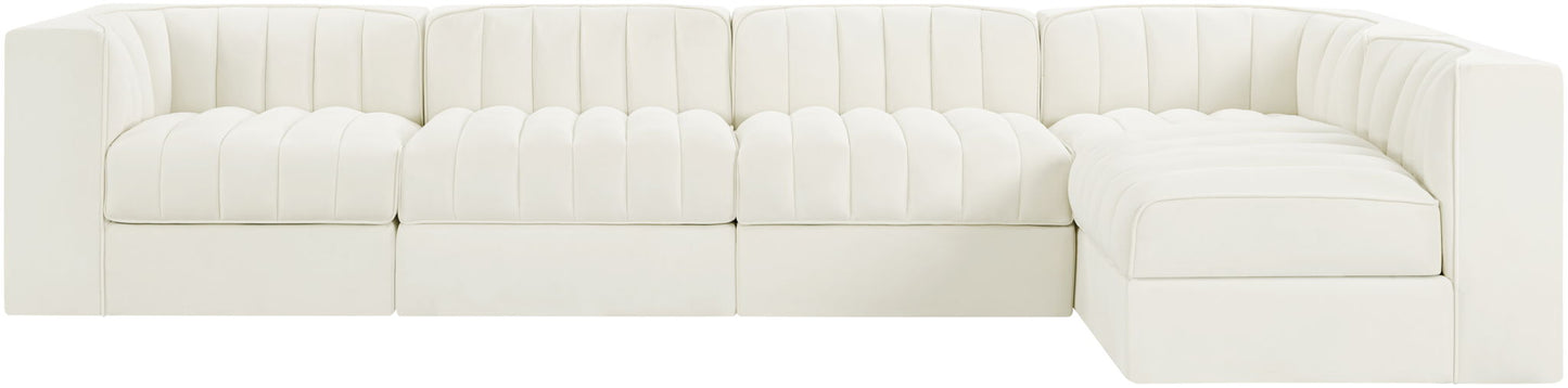 Rummi - Velvet Performance Fabric Upholstered 5 Piece Modular Sectional, L-Shaped (Right)