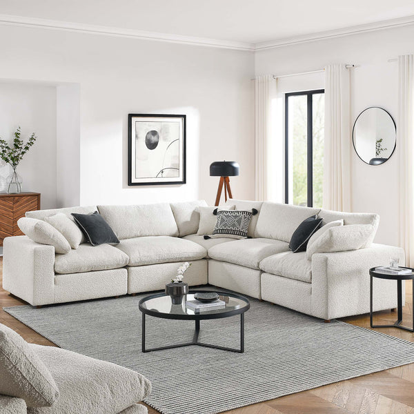 Commix Down Filled Overstuffed Boucle 5-Piece Sectional Sofa - Ivory