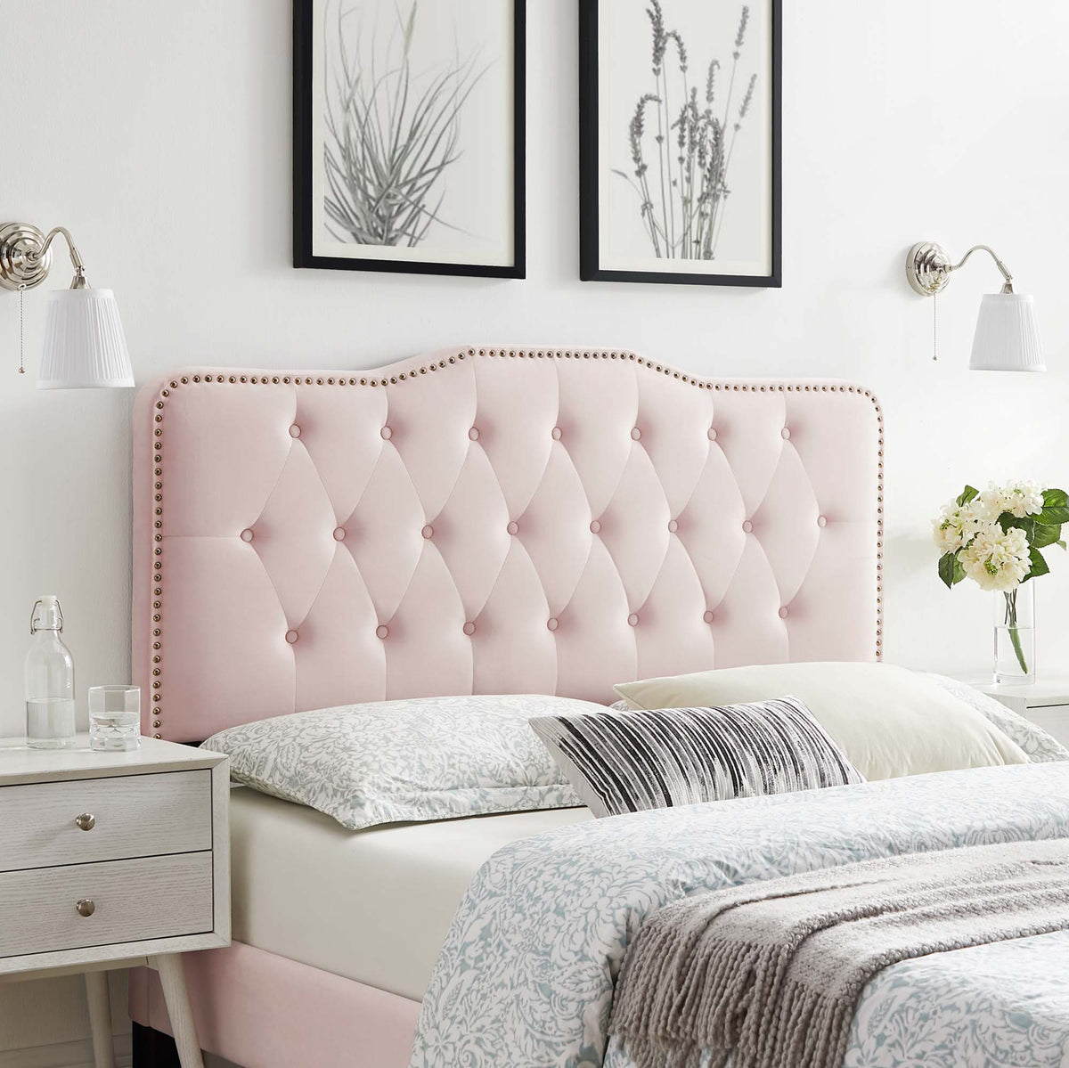 Sophia Tufted Performance Velvet Headboard - Full/Queen, Pink