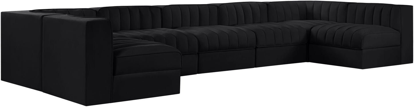 Rummi - Velvet Performance Fabric Upholstered 7 Piece Modular Sectional (With 2 Corner Chairs)