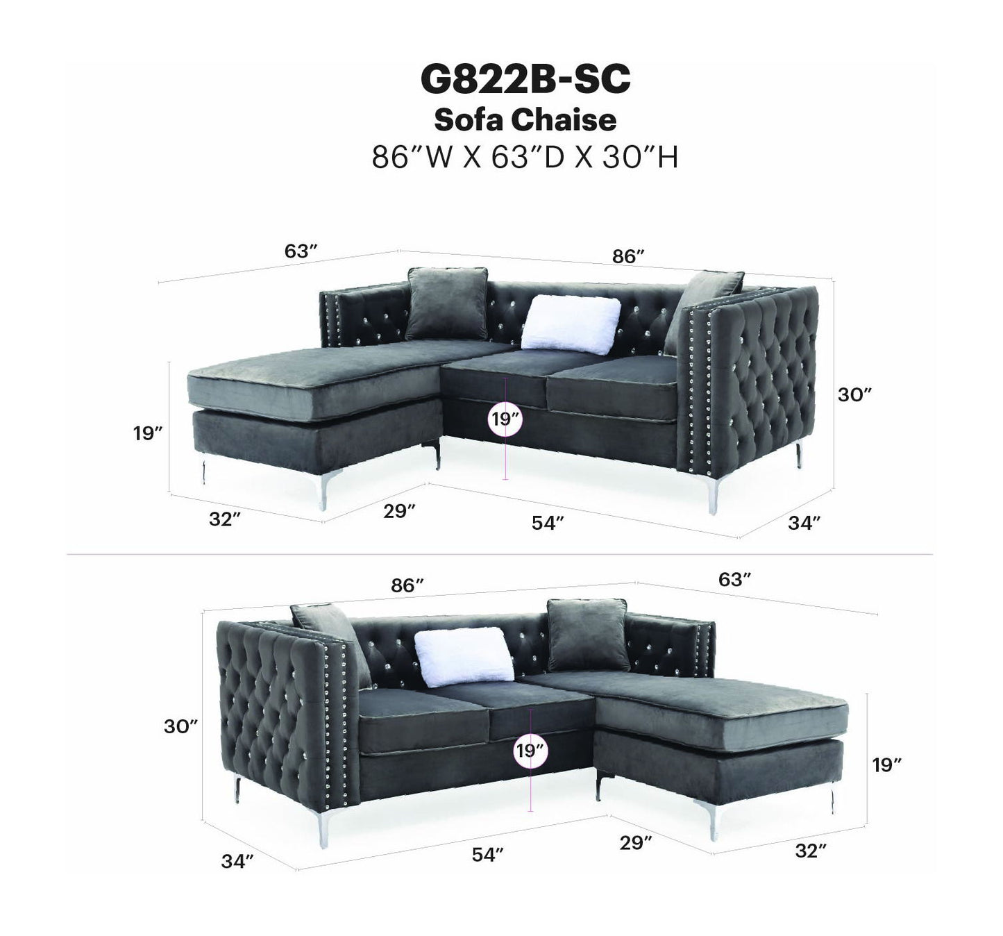 Glory Furniture - Paige - Sofa Chaise