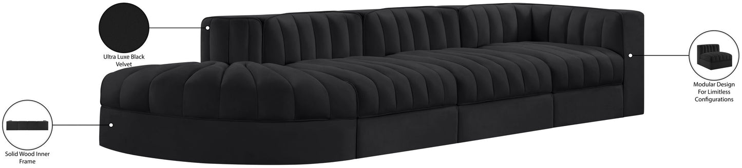 Rummi - Velvet Performance Fabric Upholstered 4 Piece Modular Sectional With Reverse Corner Chair